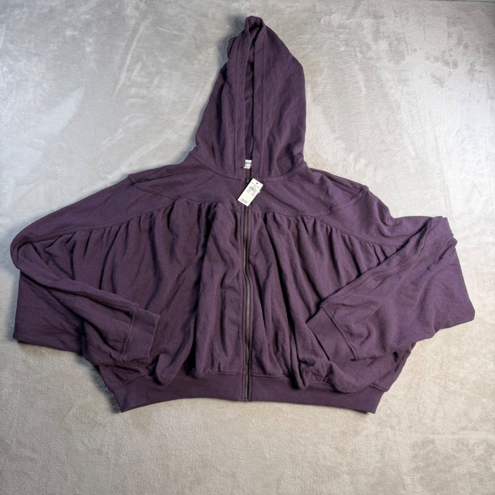 Aerie Zip Up Hoodie Dolman Sleeve Women Small Purple Cotton Fleece Loungewear